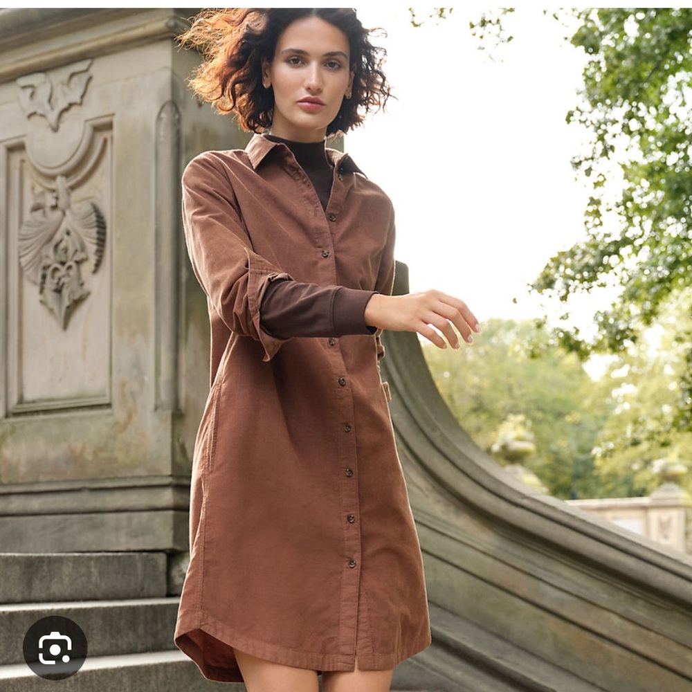 Lands’ End Corduroy Shirt Dress XL Brown NWOT